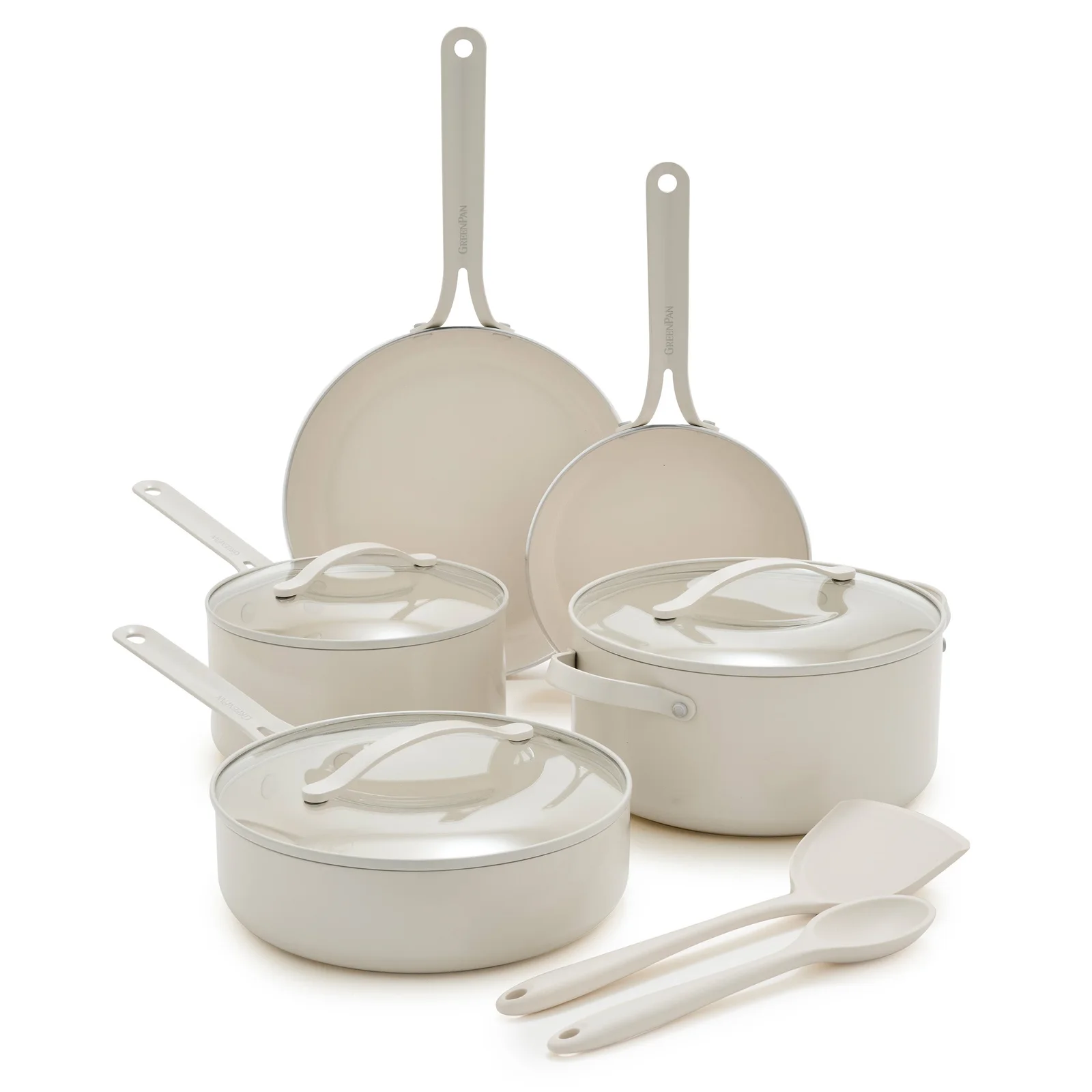 GreenPan manufacturer photograph of Nova Gallery 10-piece set · Cream
