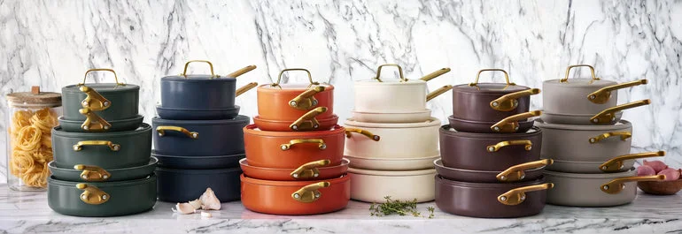 GreenPan official Reserve Pro collection photograph showing several cookware color finishes