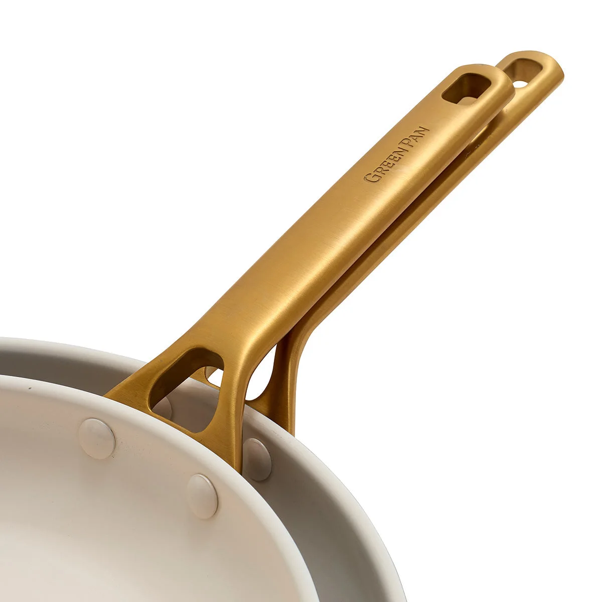 GreenPan official image showing nested Reserve Pro cookware and angled handles